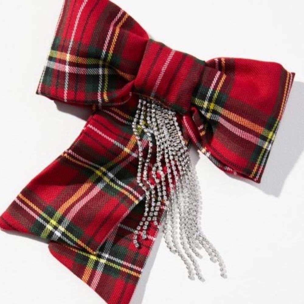 Anthropologie Leontime  vintage plaid chain hair bow new without tags
